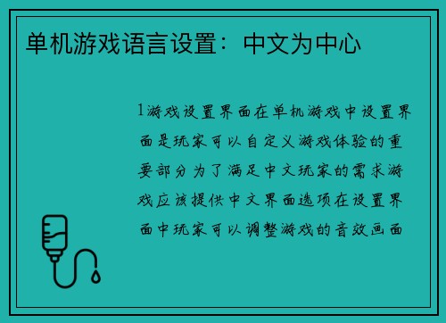 单机游戏语言设置：中文为中心